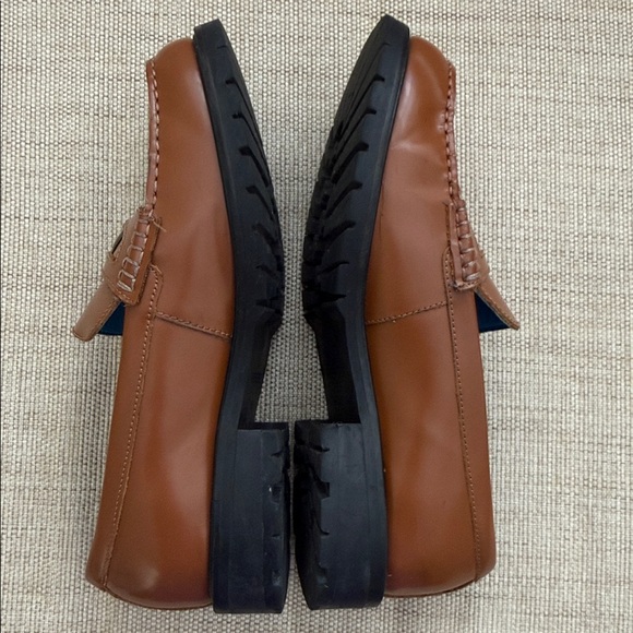 Free People Liv Penny Loafers Chunky Lug Heel Stitching Detail - Picture 4 of 15